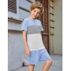 Arshiner Boys’ 2-Piece Cotton Outfit Color Block T-Shirt and Shorts Set Summer Camo Clothes for Kids 5-14 Years(Light Blue & Grey & White)