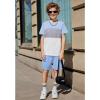 Arshiner Boys’ 2-Piece Cotton Outfit Color Block T-Shirt and Shorts Set Summer Camo Clothes for Kids 5-14 Years(Light Blue & Grey & White)