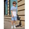 Arshiner Boys’ 2-Piece Cotton Outfit Color Block T-Shirt and Shorts Set Summer Camo Clothes for Kids 5-14 Years(Light Blue & Grey & White)