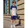 Arshiner Boys’ 2-Piece Cotton Outfit Color Block T-Shirt and Shorts Set Summer Camo Clothes for Kids 5-14 Years(Navy & Grey & White)