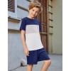 Arshiner Boys’ 2-Piece Cotton Outfit Color Block T-Shirt and Shorts Set Summer Camo Clothes for Kids 5-14 Years(Navy & Grey & White)