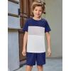 Arshiner Boys’ 2-Piece Cotton Outfit Color Block T-Shirt and Shorts Set Summer Camo Clothes for Kids 5-14 Years(Navy & Grey & White)