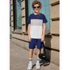 Arshiner Boys’ 2-Piece Cotton Outfit Color Block T-Shirt and Shorts Set Summer Camo Clothes for Kids 5-14 Years(Navy & Grey & White)