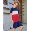 Arshiner Boys’ 2-Piece Cotton Outfit Color Block T-Shirt and Shorts Set Summer Camo Clothes for Kids 5-14 Years(Navy & White & Red)