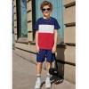 Arshiner Boys’ 2-Piece Cotton Outfit Color Block T-Shirt and Shorts Set Summer Camo Clothes for Kids 5-14 Years(Navy & White & Red)