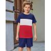 Arshiner Boys’ 2-Piece Cotton Outfit Color Block T-Shirt and Shorts Set Summer Camo Clothes for Kids 5-14 Years(Navy & White & Red)