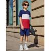 Arshiner Boys’ 2-Piece Cotton Outfit Color Block T-Shirt and Shorts Set Summer Camo Clothes for Kids 5-14 Years(Navy & White & Red)
