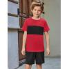 Arshiner Boys’ 2-Piece Cotton Outfit Color Block T-Shirt and Shorts Set Summer Camo Clothes for Kids 5-14 Years(Red & Black)