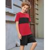 Arshiner Boys’ 2-Piece Cotton Outfit Color Block T-Shirt and Shorts Set Summer Camo Clothes for Kids 5-14 Years(Red & Black)