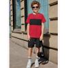 Arshiner Boys’ 2-Piece Cotton Outfit Color Block T-Shirt and Shorts Set Summer Camo Clothes for Kids 5-14 Years(Red & Black)