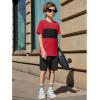 Arshiner Boys’ 2-Piece Cotton Outfit Color Block T-Shirt and Shorts Set Summer Camo Clothes for Kids 5-14 Years(Red & Black)