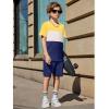 Arshiner Boys’ 2-Piece Cotton Outfit Color Block T-Shirt and Shorts Set Summer Camo Clothes for Kids 5-14 Years(Yellow & White & Navy)