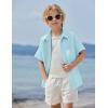 Arshiner Boys Button Down Shirt 100% Cotton Short Sleeve Shirt Solid Summer Beach Shirts with Pocket Size 4-14 Years(Blue)