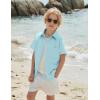 Arshiner Boys Button Down Shirt 100% Cotton Short Sleeve Shirt Solid Summer Beach Shirts with Pocket Size 4-14 Years(Blue)