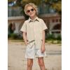 Arshiner Boys Button Down Shirt 100% Cotton Short Sleeve Shirt Solid Summer Beach Shirts with Pocket Size 4-14 Years(Champagne)