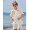 Arshiner Boys Button Down Shirt 100% Cotton Short Sleeve Shirt Solid Summer Beach Shirts with Pocket Size 4-14 Years(Champagne)