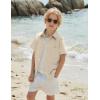 Arshiner Boys Button Down Shirt 100% Cotton Short Sleeve Shirt Solid Summer Beach Shirts with Pocket Size 4-14 Years(Champagne)