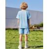 Arshiner Boys Loose Athletic Shorts Set Performance Crew Neck T-Shirt and Mesh Short 2 Piece Outfit for Active Kids(Light Blue)