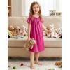 Arshiner Girls Nightgowns Silk Satin Pajama Dress Short Sleeve Soft Princess Sleepwear Rose Red 8-9 Years