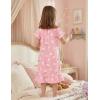 Arshiner Girls Nightgowns Sleepwear Short Sleeve Victorian Pajama Dress Soft Princess Sleepshirt for 3-12 Years Kids(Pink Cute Flower)