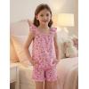 Arshiner Girls Pajamas Ruffle Tank Top and Shorts Sets Soft Cute 2 Piece Sleepwear for Kids(Pink Flowers)