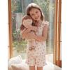 Arshiner Girls Pajamas Ruffle Tank Top and Shorts Sets Soft Cute 2 Piece Sleepwear for Kids(White Flowers)