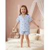 Arshiner Girls Pajamas Summer Outfit Kids Shorts Sets Button Down Loungewear Pjs(Blue Plaid Cherry)