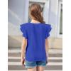 Arshiner Girls Short Sleeve Tee Ruffle Cap Sleeve Hollow Out Crewneck Blouse Shirt Top Blue