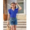 Arshiner Girls Short Sleeve Tee Ruffle Cap Sleeve Hollow Out Crewneck Blouse Shirt Top Blue