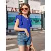 Arshiner Girls Short Sleeve Tee Ruffle Cap Sleeve Hollow Out Crewneck Blouse Shirt Top Blue