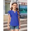 Arshiner Girls Short Sleeve Tee Ruffle Cap Sleeve Hollow Out Crewneck Blouse Shirt Top Blue