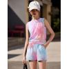 Arshiner Girls Summer Outfits 2 Piece Short Sets Sleeveless Tops and Shorts with Pockets Kids Clothes(Pink&blue)
