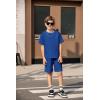 Arshiner Kids Boy Drop Shoulder Tee & Drawstring Waist Shorts With Chain Necklace(Blue)