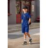 Arshiner Kids Boy Drop Shoulder Tee & Drawstring Waist Shorts With Chain Necklace(Blue)