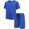 Arshiner Kids Boy Drop Shoulder Tee & Drawstring Waist Shorts With Chain Necklace(Blue)