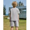 Arshiner Kids Boy Drop Shoulder Tee & Drawstring Waist Shorts With Chain Necklace(Grey)