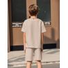 Arshiner Kids Boy Drop Shoulder Tee & Drawstring Waist Shorts With Chain Necklace(Khaki)