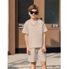 Arshiner Kids Boy Drop Shoulder Tee & Drawstring Waist Shorts With Chain Necklace(Khaki)
