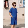 Arshiner Kids Boy Drop Shoulder Tee & Drawstring Waist Shorts With Chain Necklace(Royal Blue)