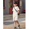Arshiner Kids Boy Drop Shoulder Tee & Drawstring Waist Shorts With Chain Necklace(White)