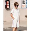 Arshiner Kids Boy Drop Shoulder Tee & Drawstring Waist Shorts With Chain Necklace(White)