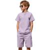 Arshiner Boy’s 2 Pieces Cotton Linen Set Casual Henley Shirts Short Sleeve Beach Shorts Summer Outfits for 5-12 Years(Lavender)