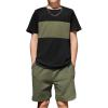 Arshiner Boys’ 2-Piece Cotton Outfit Color Block T-Shirt and Shorts Set Summer Camo Clothes for Kids 5-14 Years(Black & Army Green & Black)