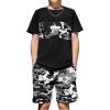 Arshiner Boys’ 2-Piece Cotton Outfit Color Block T-Shirt and Shorts Set Summer Camo Clothes for Kids 5-14 Years(Black – Grey Camouflage)