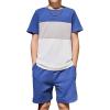 Arshiner Boys’ 2-Piece Cotton Outfit Color Block T-Shirt and Shorts Set Summer Camo Clothes for Kids 5-14 Years(Blue & Grey & White)