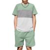 Arshiner Boys’ 2-Piece Cotton Outfit Color Block T-Shirt and Shorts Set Summer Camo Clothes for Kids 5-14 Years(Green & Grey & White)