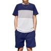 Arshiner Boys’ 2-Piece Cotton Outfit Color Block T-Shirt and Shorts Set Summer Camo Clothes for Kids 5-14 Years(Navy & Grey & White)