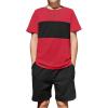 Arshiner Boys’ 2-Piece Cotton Outfit Color Block T-Shirt and Shorts Set Summer Camo Clothes for Kids 5-14 Years(Red & Black)
