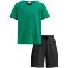 Arshiner Boys Loose Athletic Shorts Set Performance Crew Neck T-Shirt and Mesh Short 2 Piece Outfit for Active Kids(Green/Black)