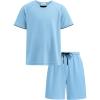 Arshiner Boys Loose Athletic Shorts Set Performance Crew Neck T-Shirt and Mesh Short 2 Piece Outfit for Active Kids(Light Blue)